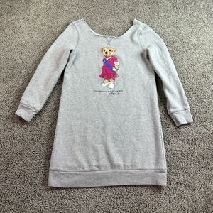 VINTAGE Ralph Lauren Polo Bear Sweater Dress Girls Large Gray Preppy Bear Kids*